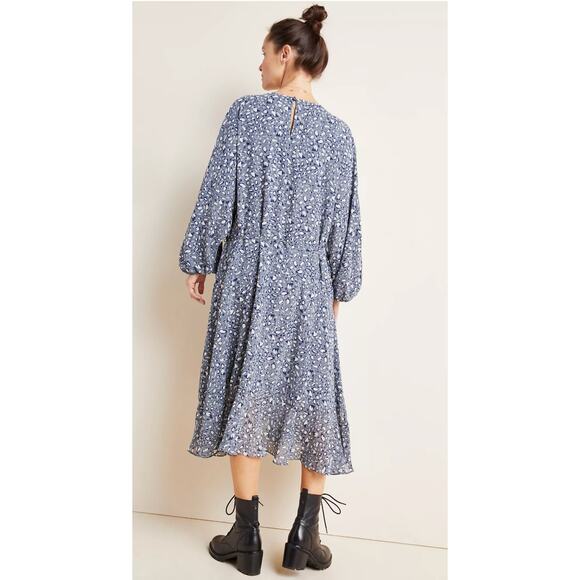 ANTHROPOLOGIE Milan Midi Dress Blue Leopard Pattern Relaxed Fit Size 8 Boho - Picture 7 of 7